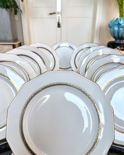 12 Piatti da tavola - Porcellana di Limoges - A. Lanternier - Servizio da tavola Art Déco