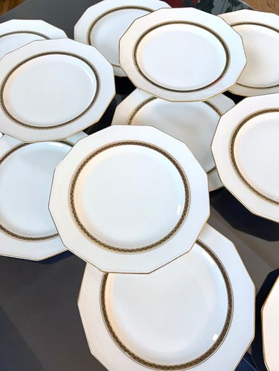 12 Piatti da tavola - Porcellana di Limoges - A. Lanternier - Servizio da tavola Art Déco