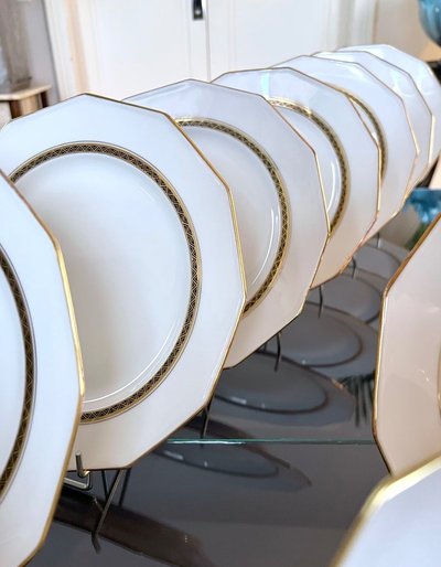 12 Piatti da tavola - Porcellana di Limoges - A. Lanternier - Servizio da tavola Art Déco