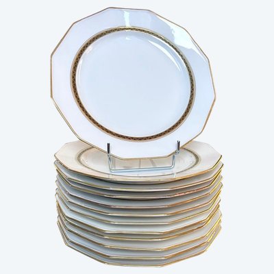 12 Piatti da tavola - Porcellana di Limoges - A. Lanternier - Servizio da tavola Art Déco