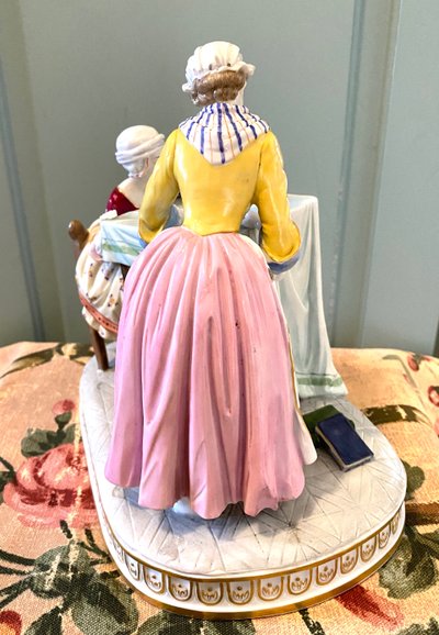 "The writing lesson after Chardin". Porcelain, 18th century style. Capodimonte early 20th century.