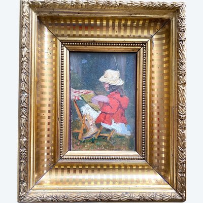 Jane Dubaut . "Artiste en herbe" (Künstlerin in Ausbildung). Öl auf Karton, bespannt und gerahmt, Anfang 20.
