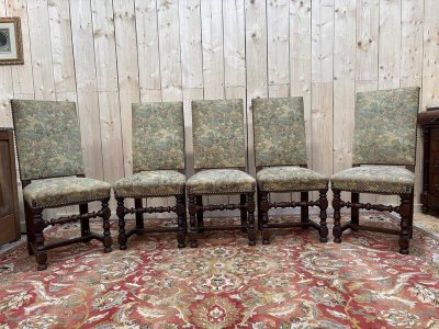 Series of 5 Louis XIII style chairs