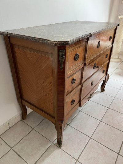Cassettone intarsiato Luigi XVI con piano in marmo - XIX secolo