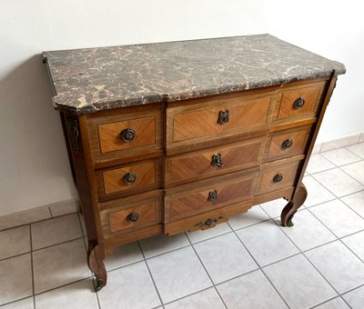 Cassettone intarsiato Luigi XVI con piano in marmo - XIX secolo