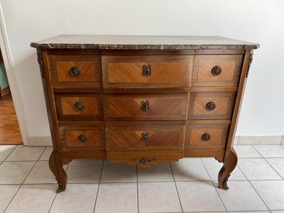 Cassettone intarsiato Luigi XVI con piano in marmo - XIX secolo