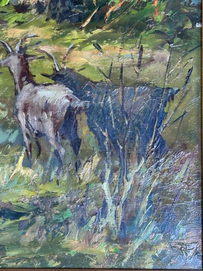 Peinture huile sur panneau "Scène provençale" par Georges Car