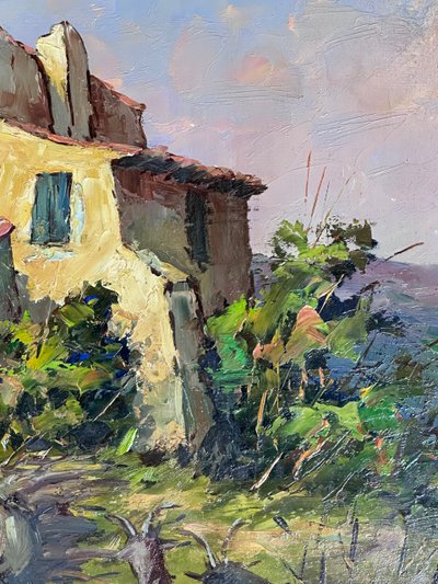 Peinture huile sur panneau "Scène provençale" par Georges Car