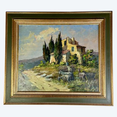 Peinture huile sur panneau "Scène provençale" par Georges Car