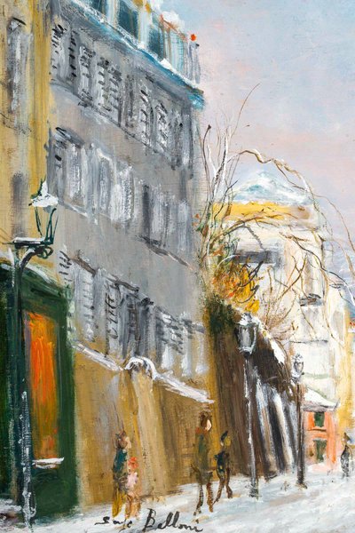 Serge Belloni (1925-2005) - Die Rue des Saules im Schnee Öl auf Holz um 1970