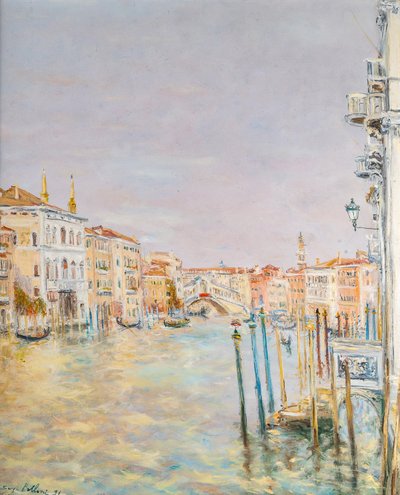 Serge Belloni (1925-2005) - The Rialto and Gondolas on the Grand Canal Oil on Panel, circa 1991