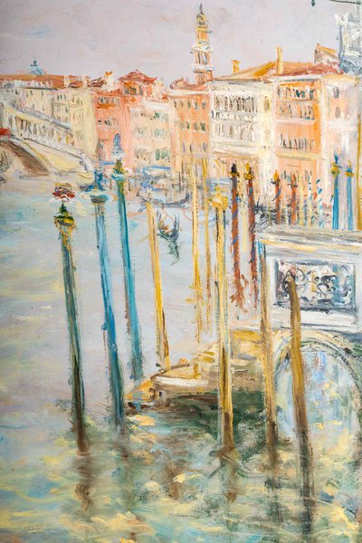 Serge Belloni (1925-2005) - The Rialto and Gondolas on the Grand Canal Oil on Panel, circa 1991