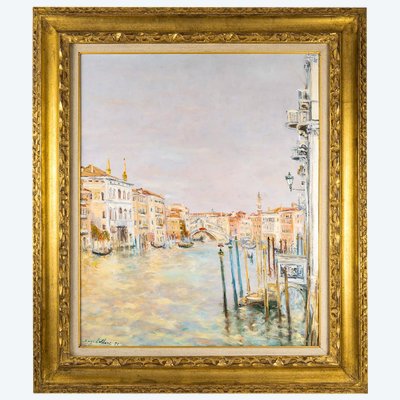 Serge Belloni (1925-2005) - The Rialto and Gondolas on the Grand Canal Oil on Panel, circa 1991