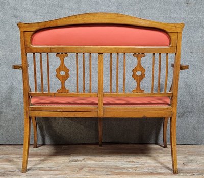 Art Nouveau bench seat in light wood and marquetry, circa 1900