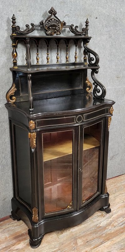 Napoleon III period "Boulle" curved display case in blackened wood and gilded wood circa 1850