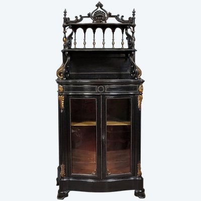 Napoleon III period "Boulle" curved display case in blackened wood and gilded wood circa 1850