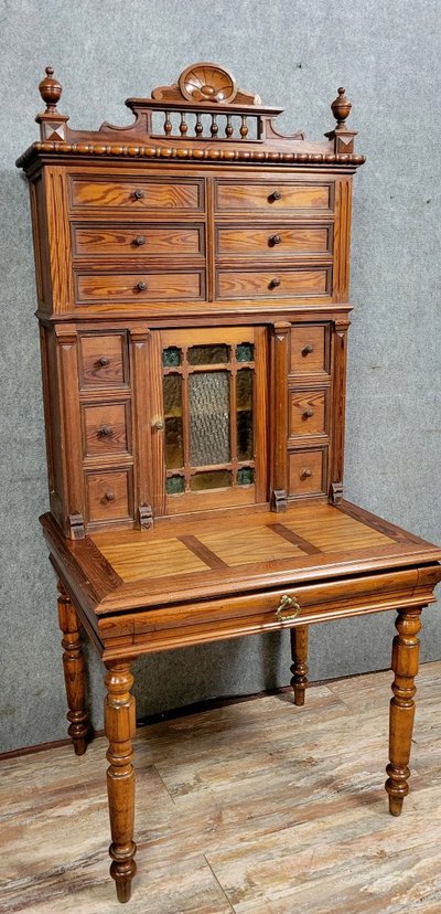 Scrivania con piano in pino del periodo Napoleone III, 1880 circa