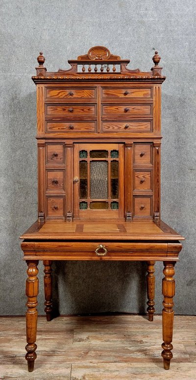 Scrivania con piano in pino del periodo Napoleone III, 1880 circa