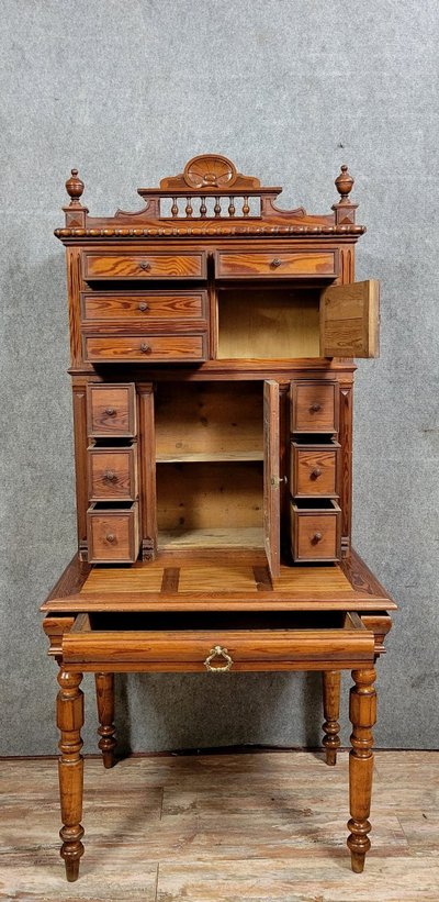 Scrivania con piano in pino del periodo Napoleone III, 1880 circa