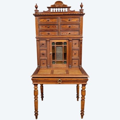 Scrivania con piano in pino del periodo Napoleone III, 1880 circa