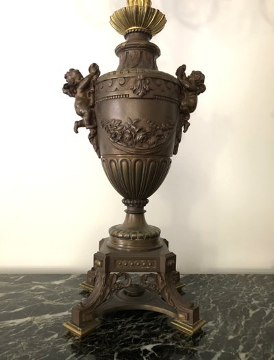 ancienne paire de grands candélabres / chandeliers à 7 feux en bronze doré 83 cm XIXème