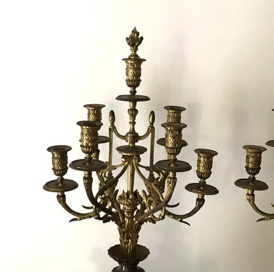 ancienne paire de grands candélabres / chandeliers à 7 feux en bronze doré 83 cm XIXème