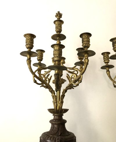 ancienne paire de grands candélabres / chandeliers à 7 feux en bronze doré 83 cm XIXème