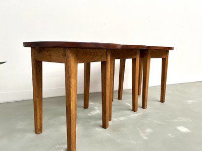 Ensemble de 3 tables basses demi-lune, Danemark, années 60