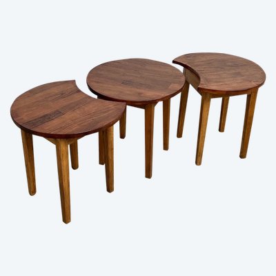 Ensemble de 3 tables basses demi-lune, Danemark, années 60