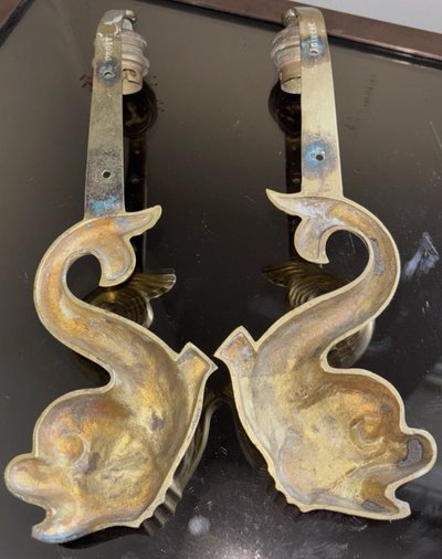 E. GUILLEMARD (XX) Coppia di appliques in ormolu Art Déco firmate