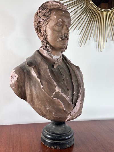 Terra cotta bust of a gentleman, Napoleon III period, signed Scoto
