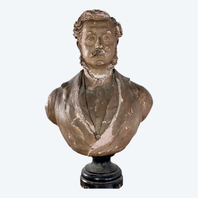Terra cotta bust of a gentleman, Napoleon III period, signed Scoto