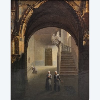 François-Marius GRANET (Entourage de) - Interno di un convento con suore