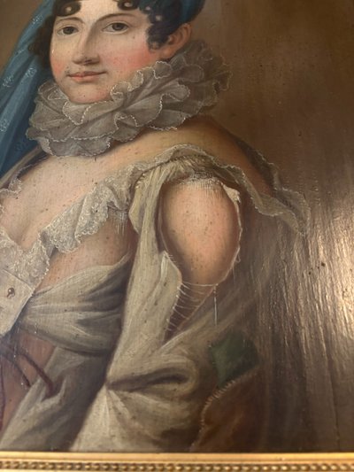 TABLEAU époque 18ème, PORTAIT FEMME A LA ROBE DECHIREE