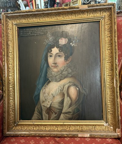TABLEAU époque 18ème, PORTAIT FEMME A LA ROBE DECHIREE