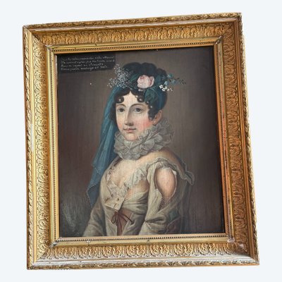 TABLEAU époque 18ème, PORTAIT FEMME A LA ROBE DECHIREE