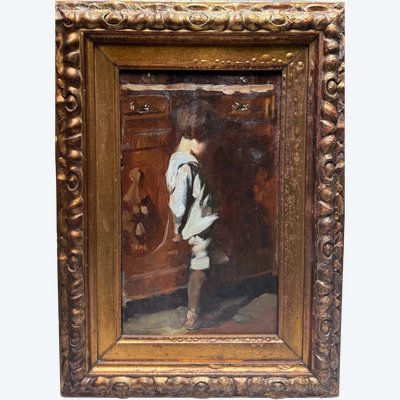 Französische Schule des Impressionismus - Kind mit Kommode, circa 1890