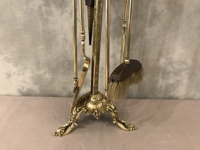 Antico caminetto in bronzo e ottone del XIX secolo