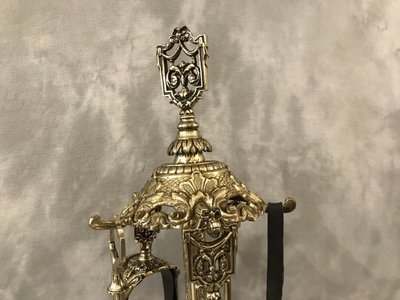 Antico caminetto in bronzo e ottone del XIX secolo