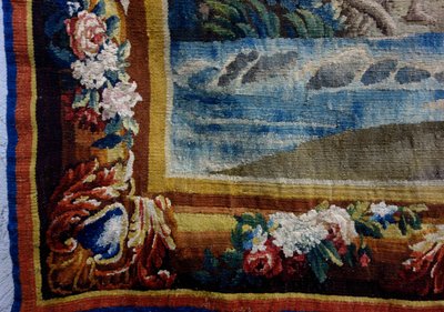 Großer Wandteppich von Aubusson: Bukolische Fischerszene, Werkstatt von Jean Dumonteil