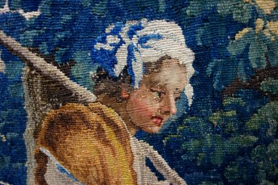 Großer Wandteppich von Aubusson: Bukolische Fischerszene, Werkstatt von Jean Dumonteil