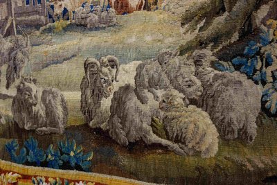 Großer Wandteppich von Aubusson: Bukolische Fischerszene, Werkstatt von Jean Dumonteil