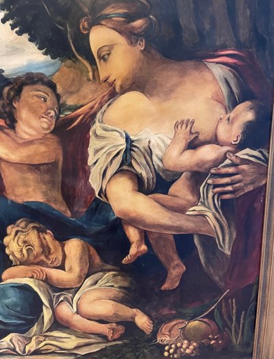 Grand tableau décoratif représentant une mère allaitant son enfant 
