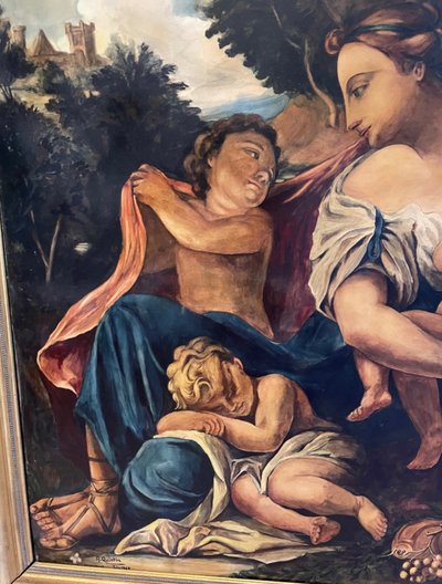 Grand tableau décoratif représentant une mère allaitant son enfant 