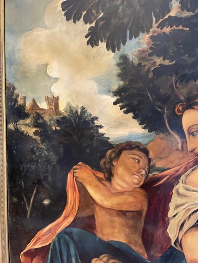 Grand tableau décoratif représentant une mère allaitant son enfant 