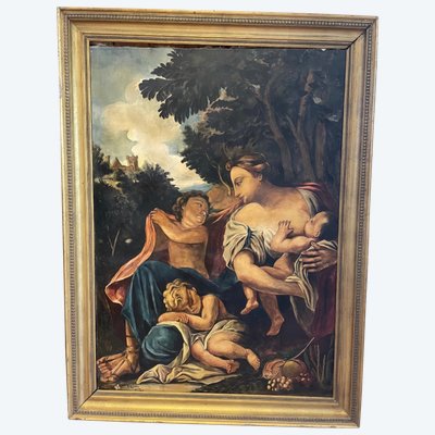 Grand tableau décoratif représentant une mère allaitant son enfant 