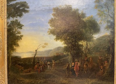 Öl auf Leinwand aus dem 17. Jahrhundert, das eine belebte Landschaft darstellt.
