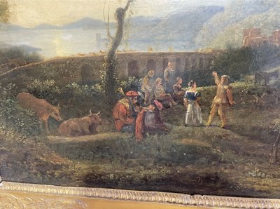 Öl auf Leinwand aus dem 17. Jahrhundert, das eine belebte Landschaft darstellt.
