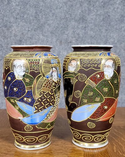 Asie XXeme : paire de vases en porcelaine émaillée de Satsuma