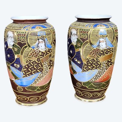Asie XXeme : paire de vases en porcelaine émaillée de Satsuma